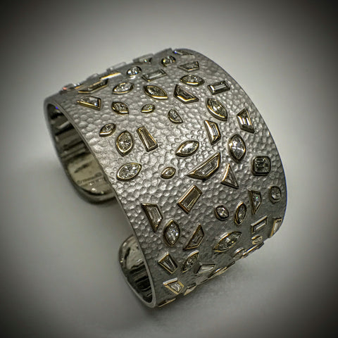 "Diamond Emily" 18kwg Solid wide love-cuff Bracelet by Kupfer Design